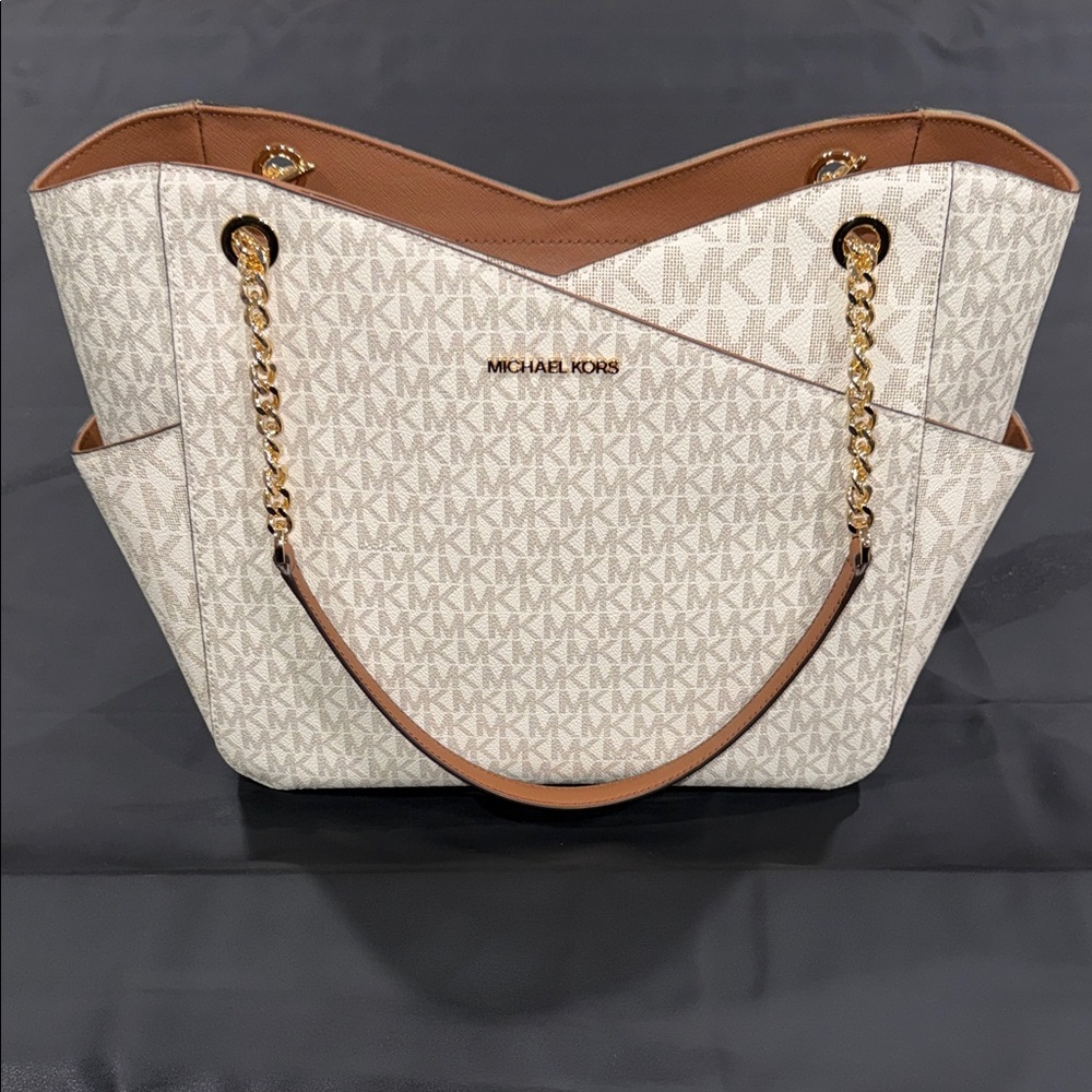 SOLD Michael Kors Tan and Cream Tote Bag